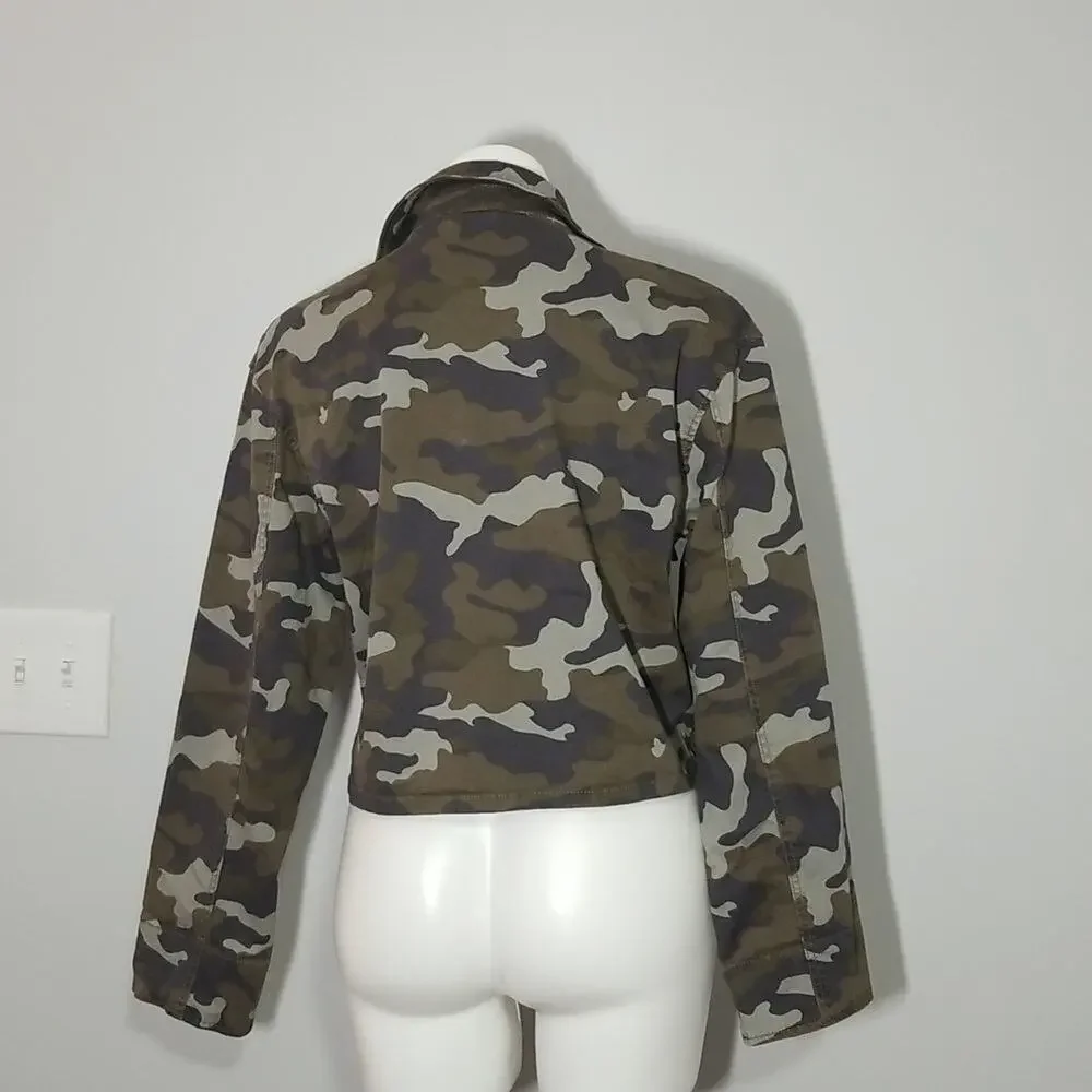Express Camo Cropped Jacket Women's XS/S NWT Military Green Full Zip